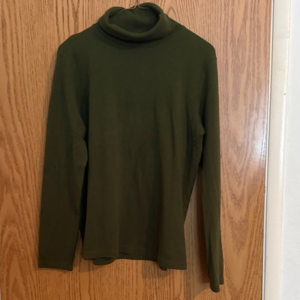 Women's St. John's Bay Essential Turtleneck Dark Olive Green Size L 100% Cotton